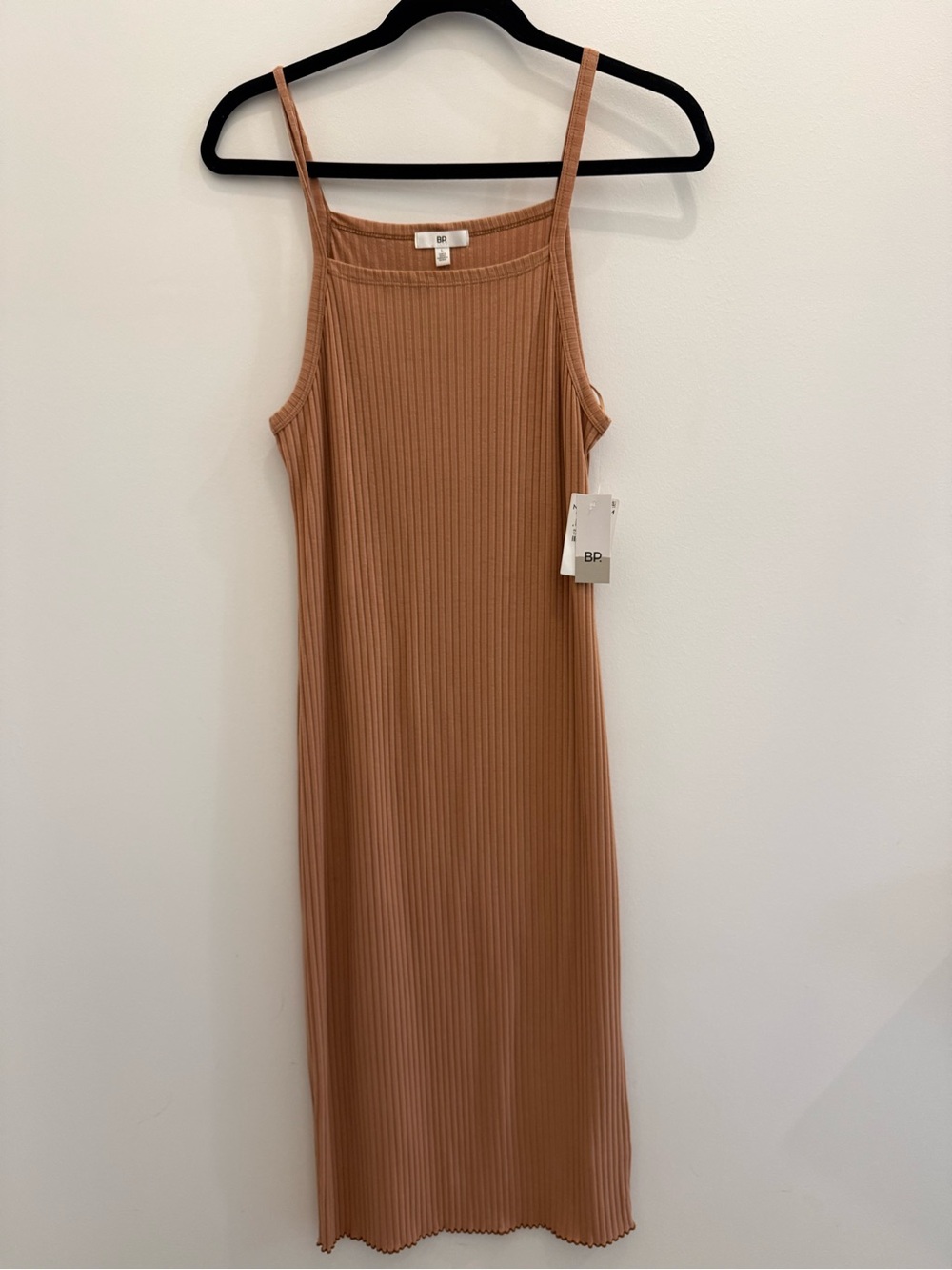 BP Ribbed Spaghetti-Strap Midi Dress in Camel